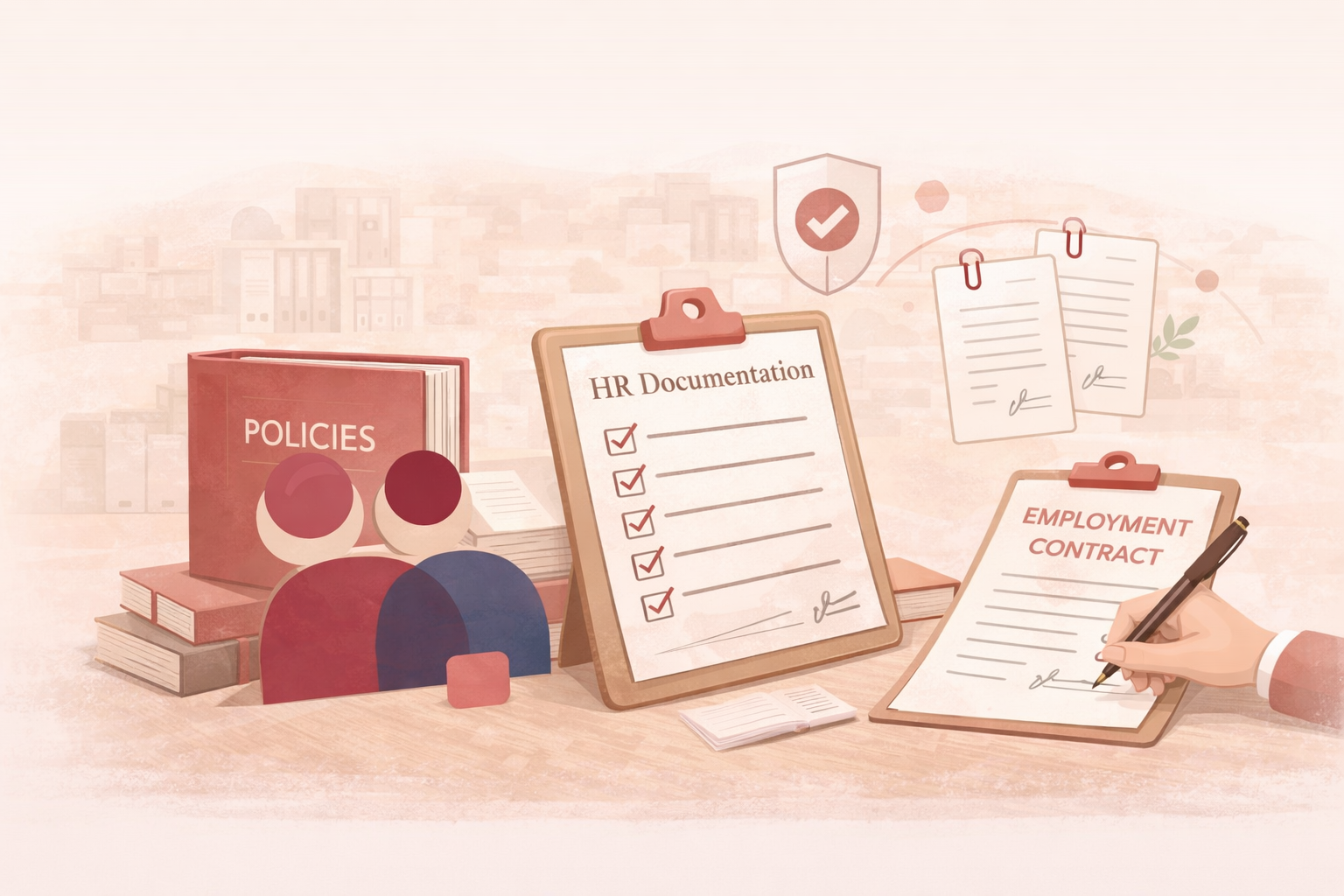 Illustration representing employment documentation and HR foundations